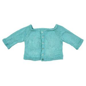 Vintage Sweater Toddler Girls Hand Knit Cardigan Aqua Shiny Buttons Size 2T